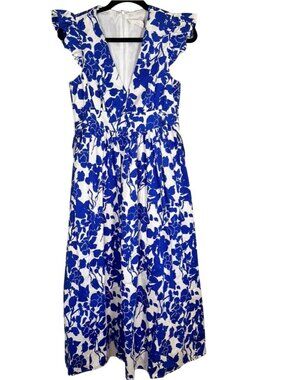Colorful Floral Ruffle Maxi Dress Blue S Preppy Luxury English Wedding Summer